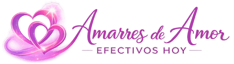Logo Amarres de Amor Efectivos Hoy con símbolo de corazón energético en tonos rosados y morados